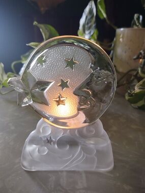 Vintage Moon Stars Celestial Glass Tealight Candle Holder Partylite EUC